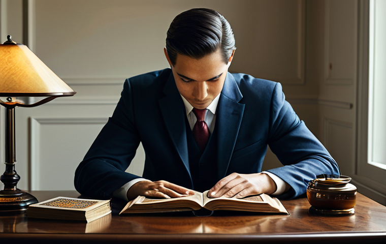 A focused individual, fully clothed in modest professional clothing, deeply engrossed in reading a classic magic book in a warmly lit, elegant study. A deck of playing cards and a simple, small prop are neatly arranged on a polished wooden desk beside them, suggesting active learning. The scene conveys deep concentration and intellectual discovery, with soft ambient light filtering through a window. The subject exhibits perfect anatomy, correct proportions, natural pose, well-formed hands, proper finger count, natural body proportions, safe for work, appropriate content, fully clothed, professional, family-friendly, appropriate attire, high-quality, ultra-detailed, professional photography.