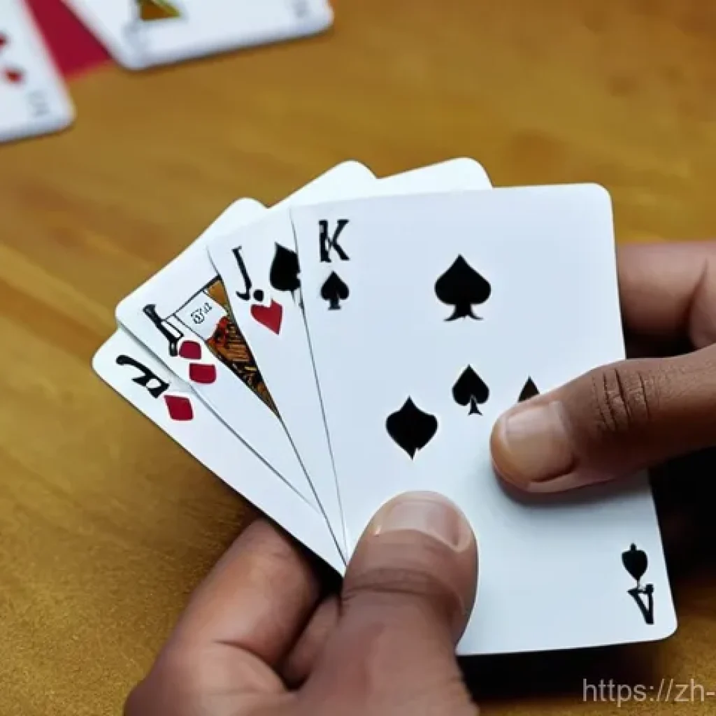 마술 카드 잘 다루는 법 - **Prompt:** A close-up, medium shot of a person's hands delicately holding a deck of playing cards, ...