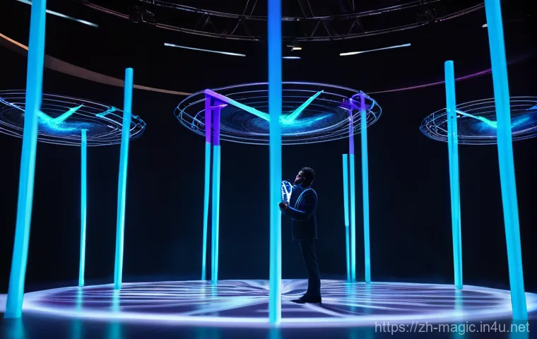 마술 전용 무대 - **Prompt 1: The Luminous Nexus of Illusion**
    A futuristic, high-tech magic show taking place in ...