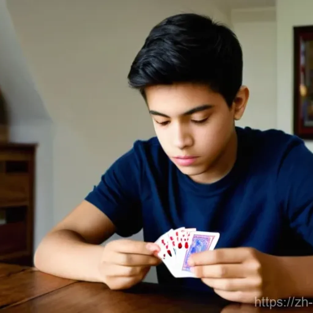 마술 리허설 - **A young, diverse teenager (around 15 years old), dressed in casual, age-appropriate attire like a ...