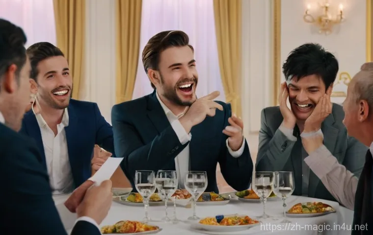 마술과 사회적 상호작용 - **Prompt 1: The Icebreaker Magician**
    "A group of diverse adults, initially appearing reserved a...