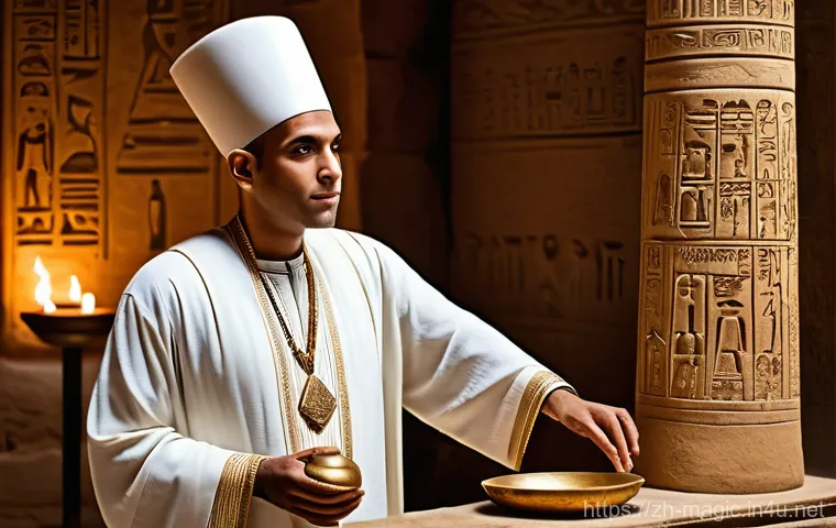 마술 배경 이야기 - **Ancient Egyptian Temple Illusion**
    A highly detailed, photorealistic image of an ancient Egypt...