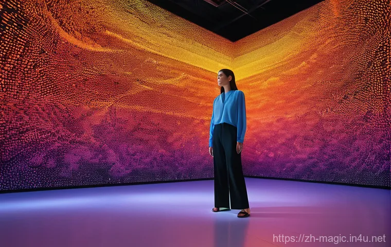 마술과 예술적 표현 - **Digital Magician on a Futuristic Stage:** A male magician, dressed in a sleek, dark, modern suit w...