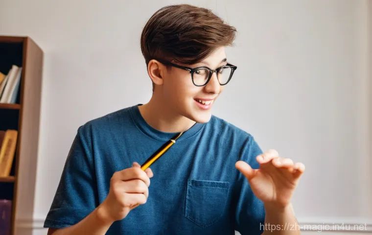 마술 입문자용 도구 - **Prompt:** A curious and enthusiastic young adult, possibly a teenager around 15-18 years old, prac...