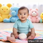 마술 연습기구 - **Prompt:** A cute baby wearing a diaper, sitting on a colorful playmat. The baby is surrounded by s...