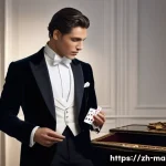 마술의 윤리적 측면 - **Reflection on the Art of Illusion**
    A thoughtful male magician, dressed in an elegant, classic...