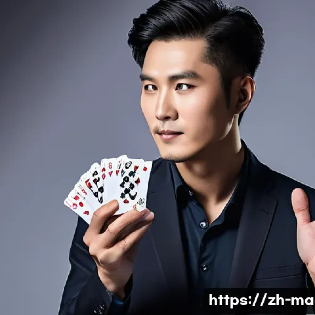 마술 강사 - A modern Chinese magician performing a captivating card trick on a minimalist stage, wearing stylish...