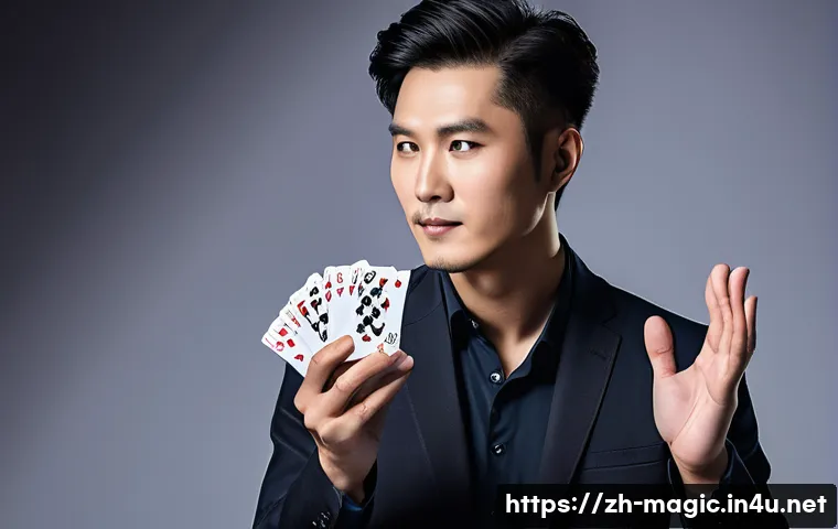 마술 강사 - A modern Chinese magician performing a captivating card trick on a minimalist stage, wearing stylish...