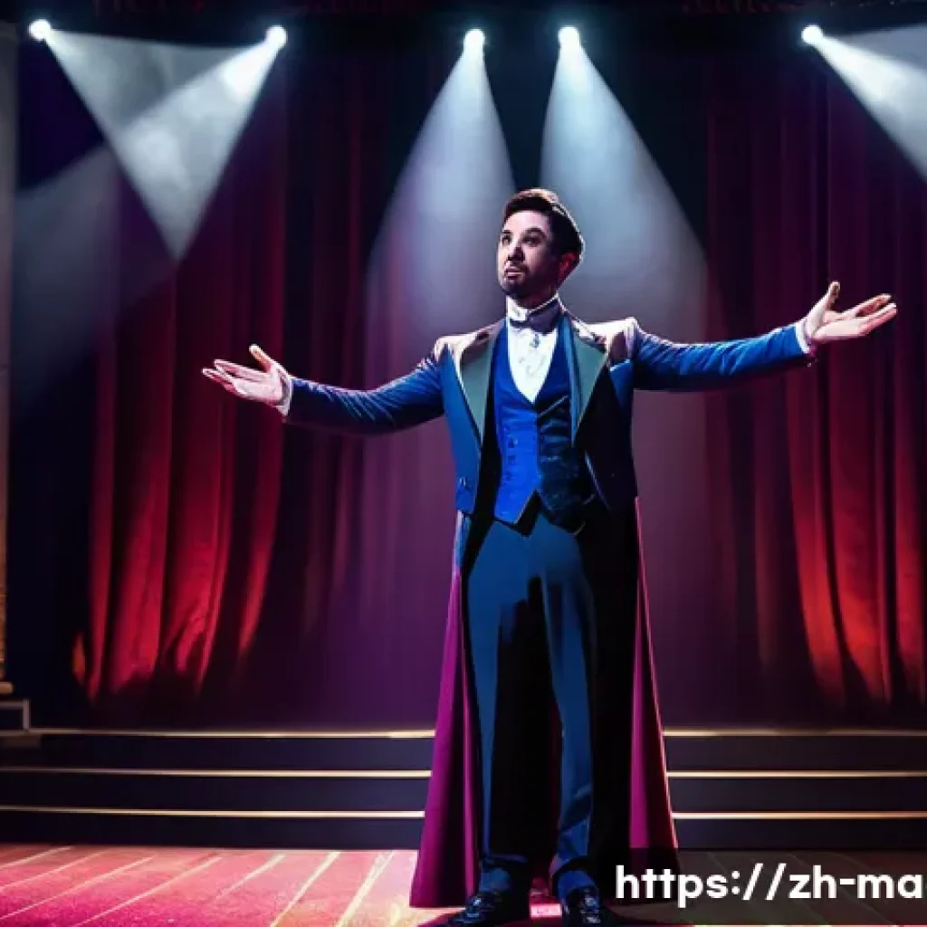 마술 공연의 기법과 기획 - A dynamic stage scene featuring a magician performing a captivating illusion under sophisticated lig...