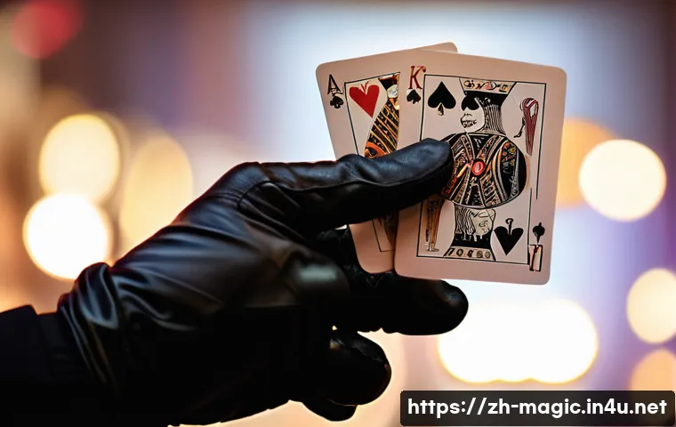 마술 공연 연습 방법 - A close-up scene of a skilled magician’s hands performing intricate card sleight-of-hand tricks, fin...