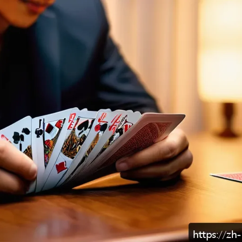 마술 입문자 필수 아이템 - A close-up scene of a beginner magician practicing with a deck of playing cards on a wooden table un...