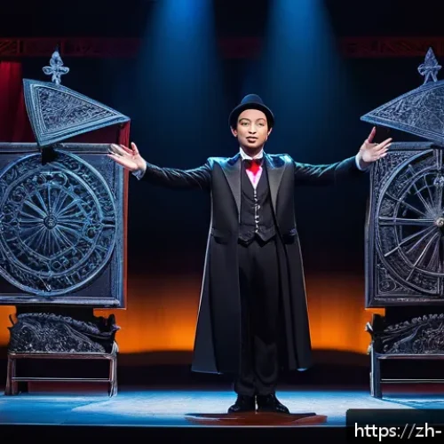 마술 변환 기법 - A highly detailed stage magic performance scene showcasing the clever use of perspective illusions: ...