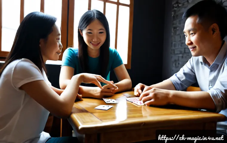 마술 커뮤니티 활용법 - Photorealistic community magic workshop in a bright modern café, a diverse group of adult amateur ma...